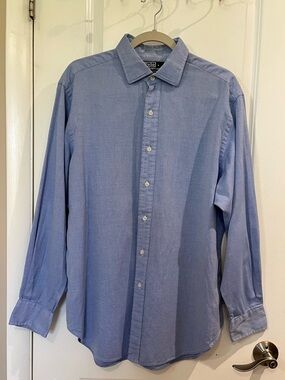 Polo Ralph Lauren Philip Two-Ply Cotton Button Down Dress Shirt Sz 16 1/2 Blue